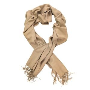 Classic Beige Fringed Scarf Wrap Shawl 70"x26" for Women OSFA